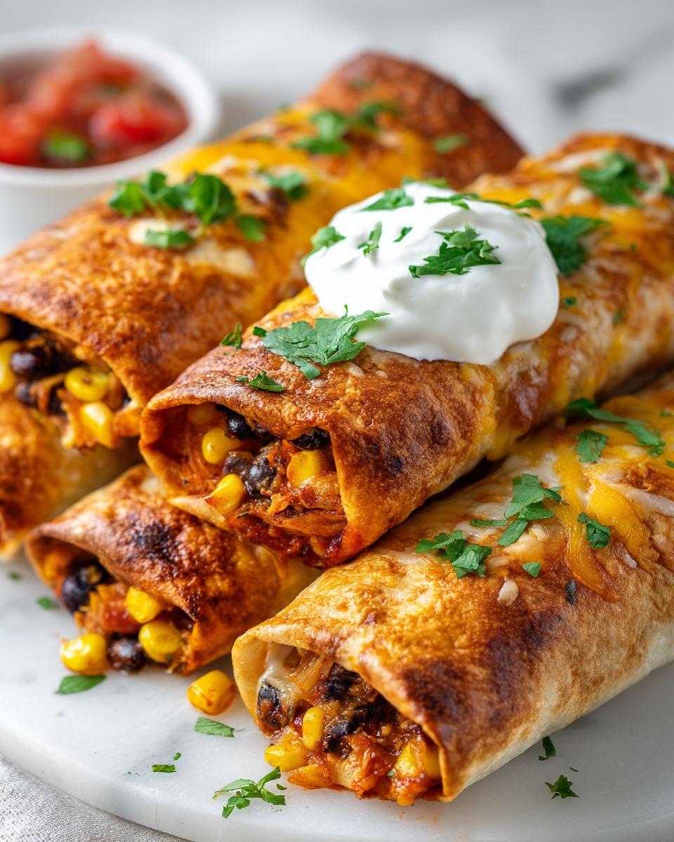 Delicious Baked Chicken Chimichangas, crispy tortillas filled with chicken and cheese. A comforting meal perfect for gatherings.