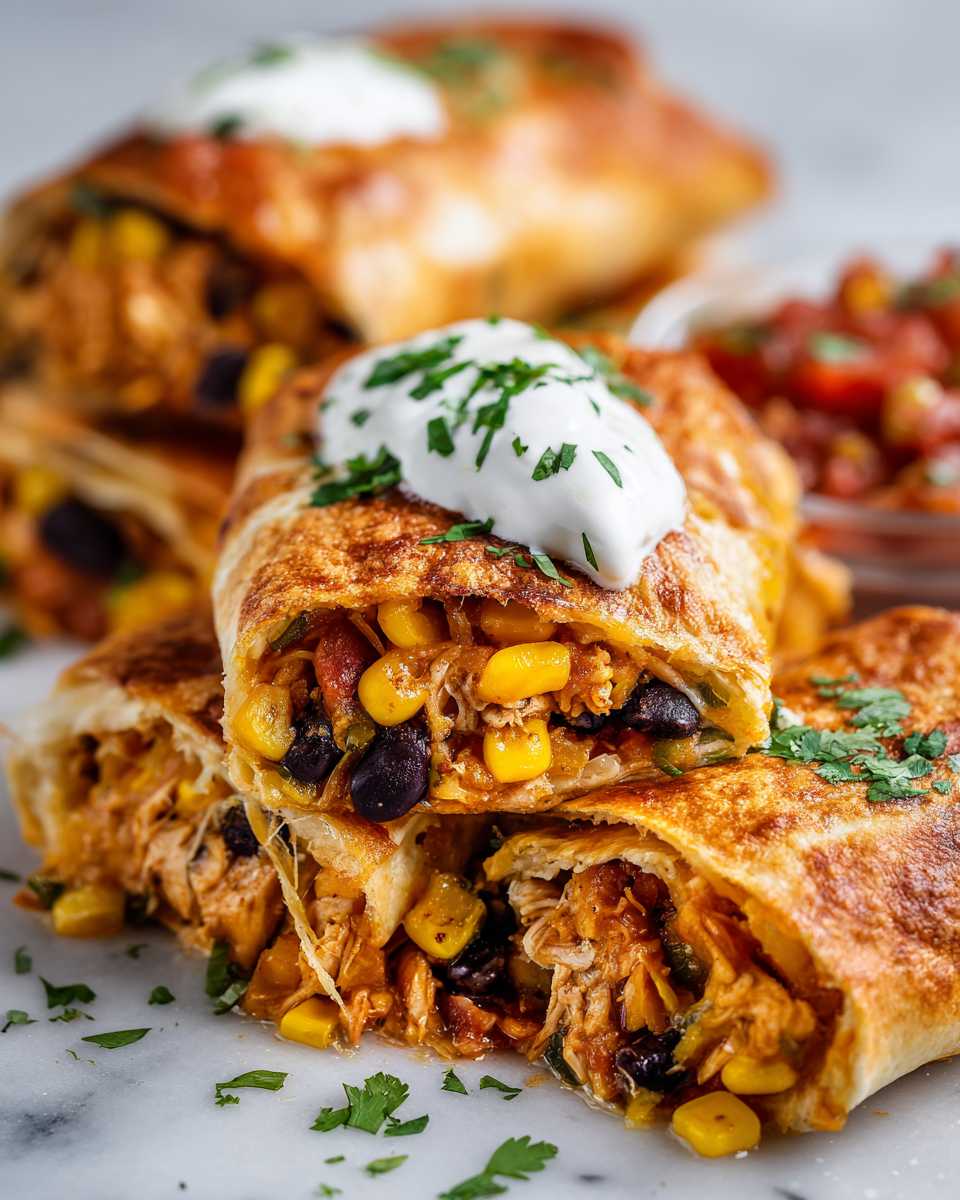 Delicious Baked Chicken Chimichangas, crispy tortillas filled with chicken and cheese. A comforting meal perfect for gatherings.
