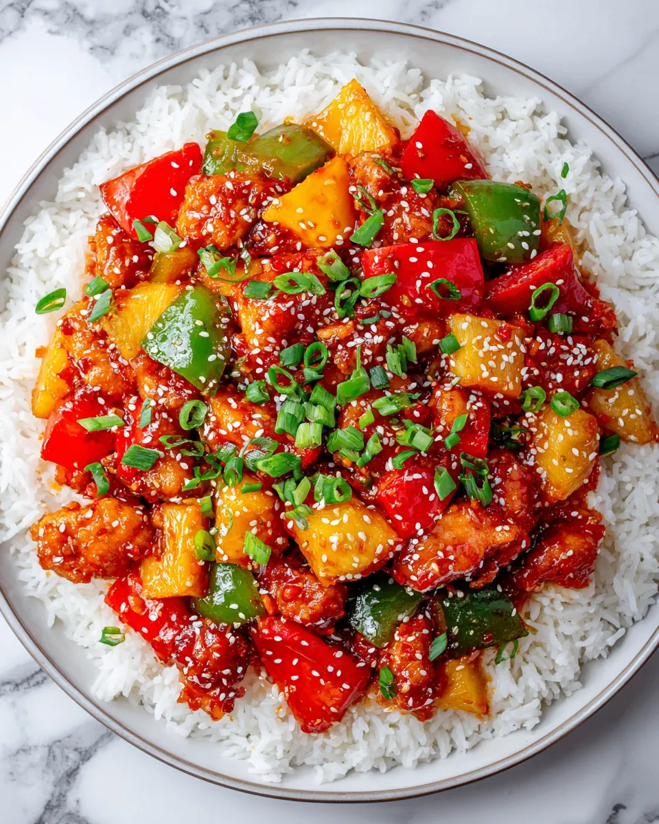 Baked sweet and sour chicken with bell peppers and pineapple, a vibrant dish perfect for holiday gatherings.