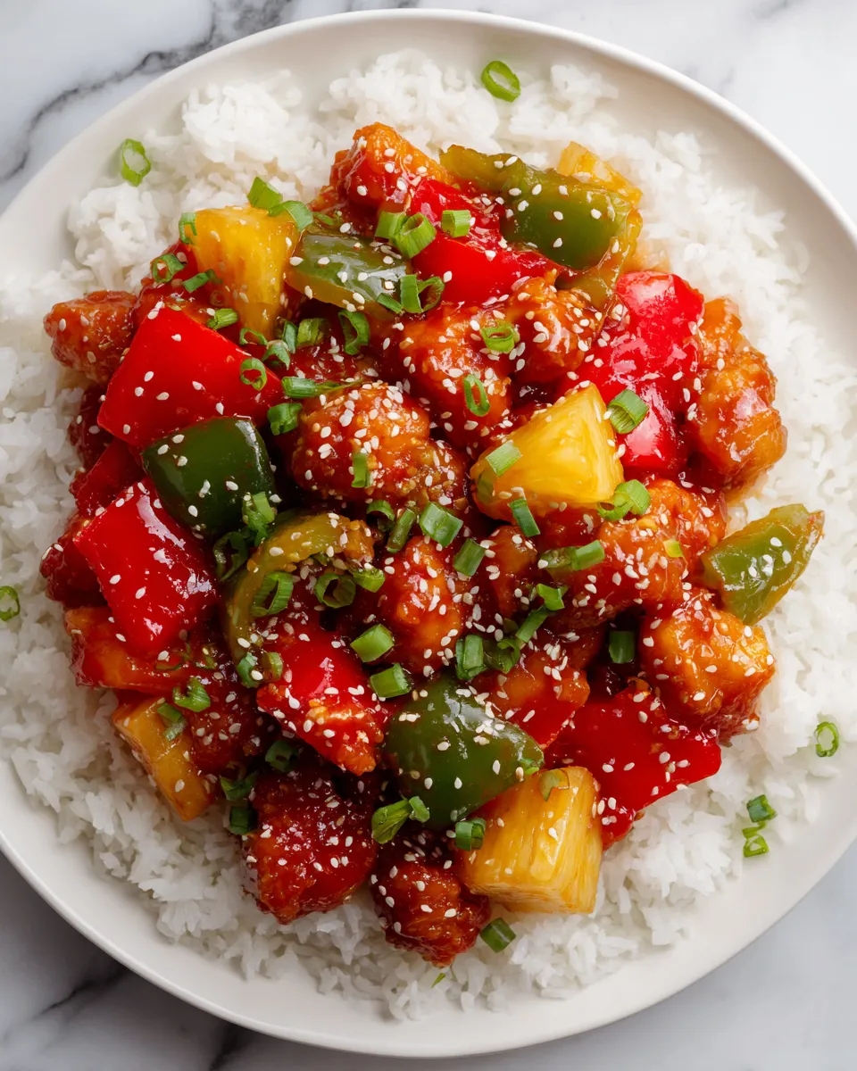 Baked sweet and sour chicken with bell peppers and pineapple, a vibrant dish perfect for holiday gatherings.