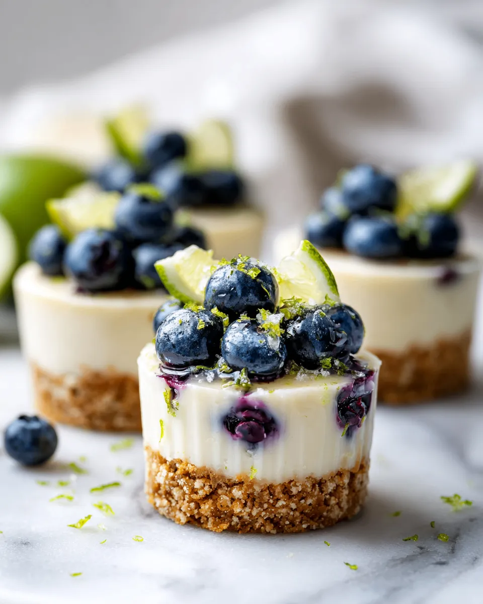 Blueberry lime cheesecake cups with creamy filling and fresh blueberries, a perfect dessert for holiday celebrations.