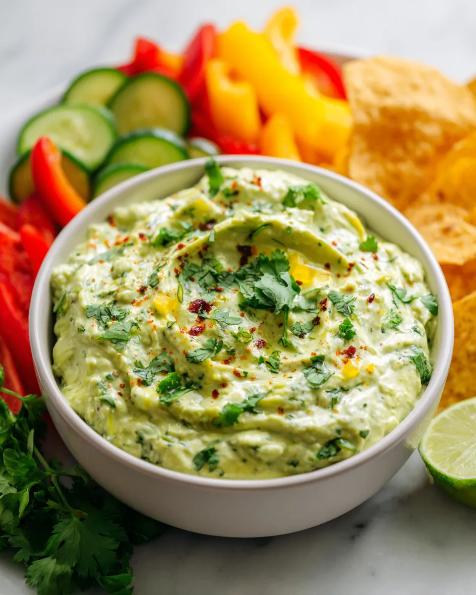 Delicious California avocado dip made with ripe avocados, Greek yogurt, and zesty lime, perfect for appetizers.