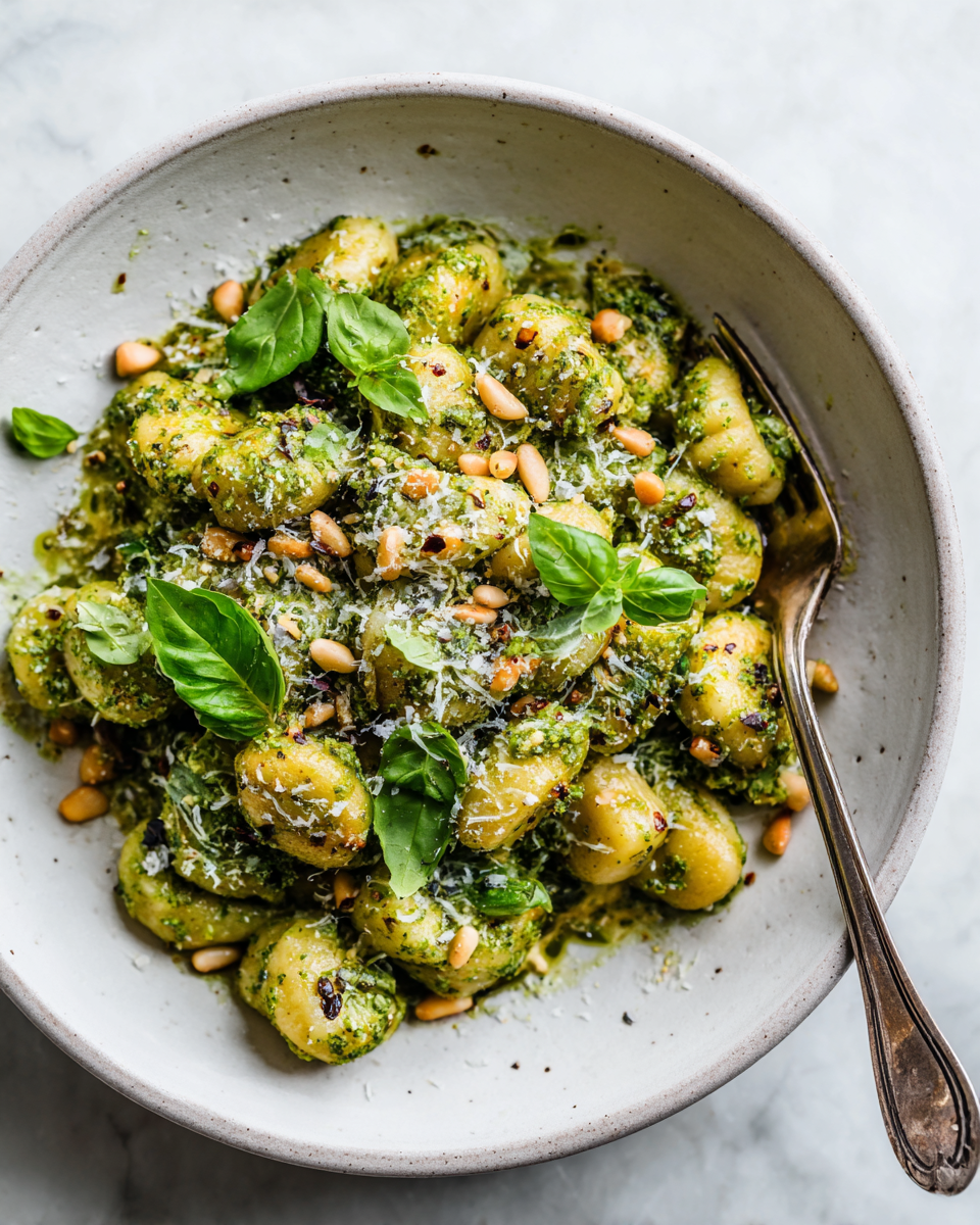 Delicious cauliflower gnocchi with fresh pesto, a comforting dish perfect for holiday dinners, offering a nutritious and flavorful twist on traditional recipes.