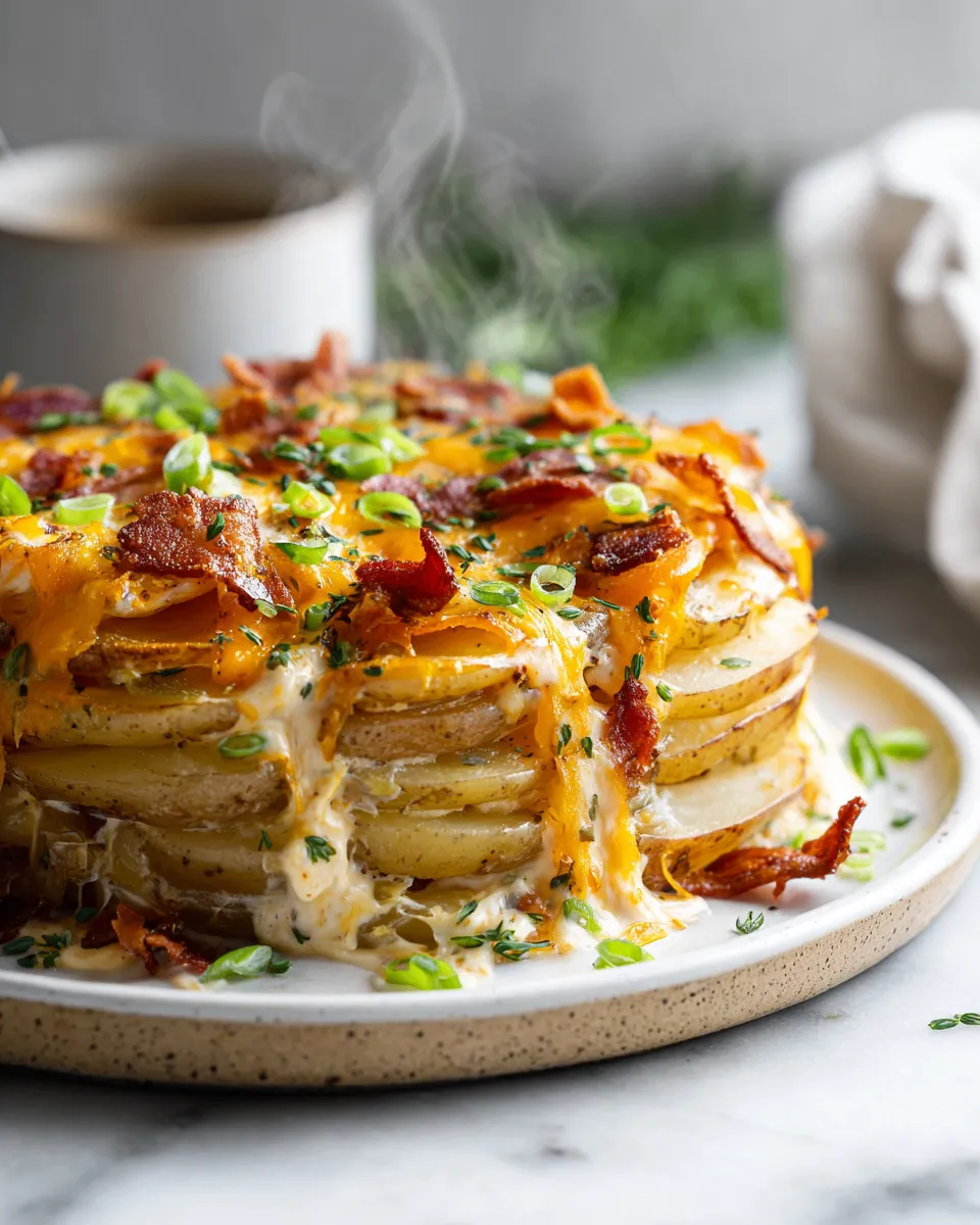 Delicious slow cooker cheesy bacon ranch potatoes topped with crispy bacon and fresh green onions, perfect for fall gatherings.