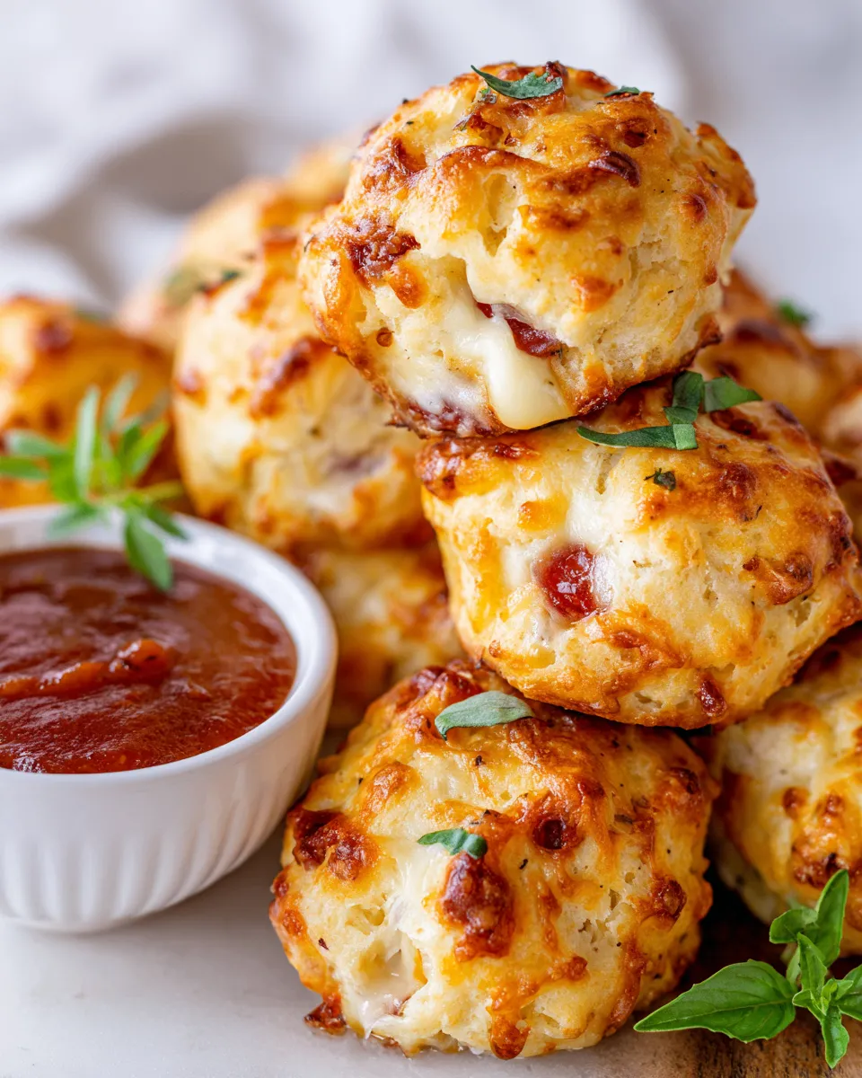 Cheesy Pepperoni Bombs made with flaky biscuit dough, pepperoni, and mozzarella for a quick cozy snack perfect for holiday gatherings.