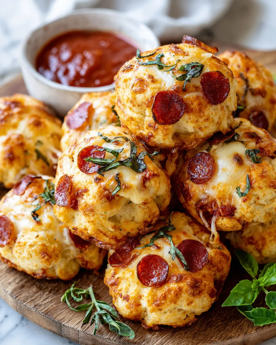 Cheesy Pepperoni Bombs made with flaky biscuit dough, pepperoni, and mozzarella for a quick cozy snack perfect for holiday gatherings.