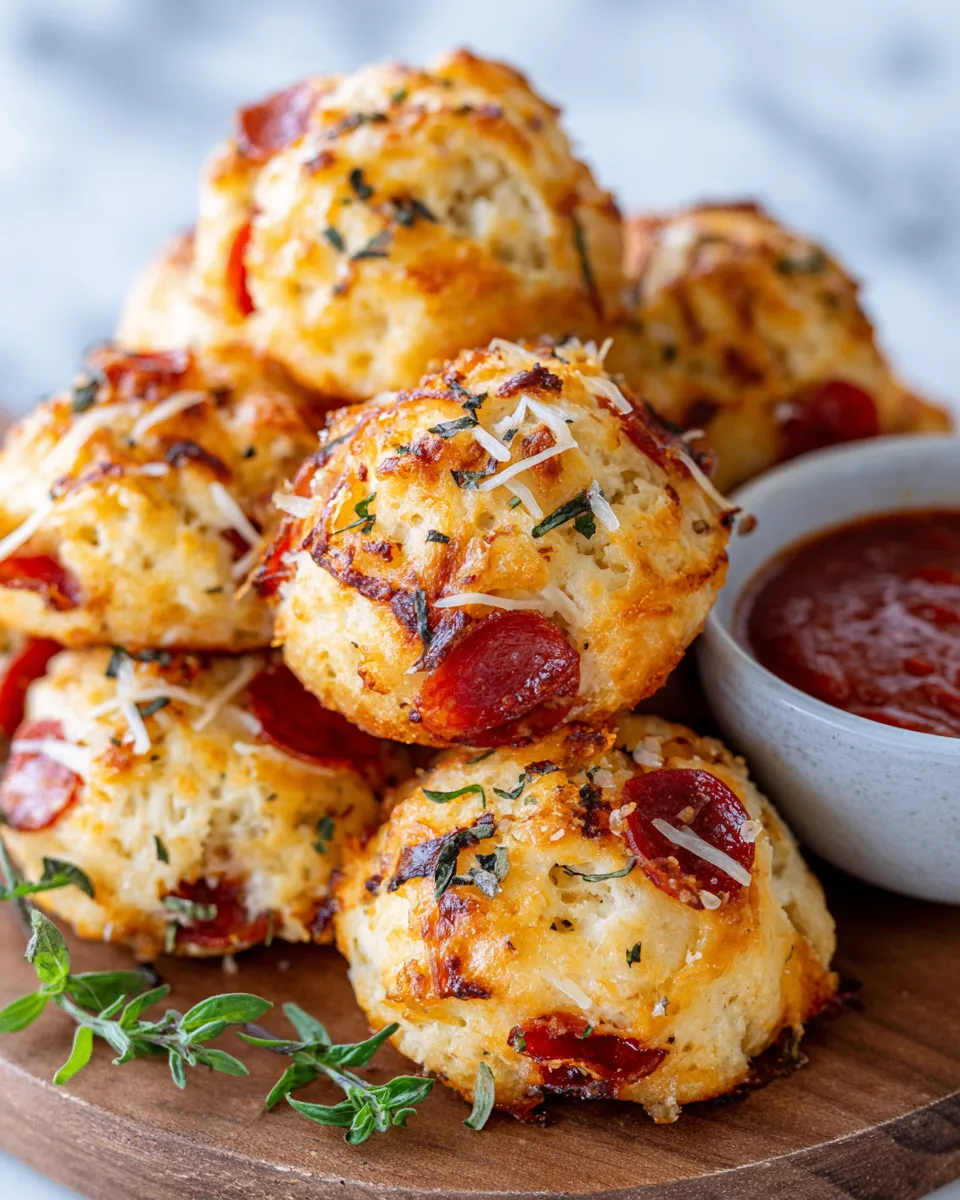 Cheesy Pepperoni Bombs made with flaky biscuit dough, pepperoni, and mozzarella for a quick cozy snack perfect for holiday gatherings.