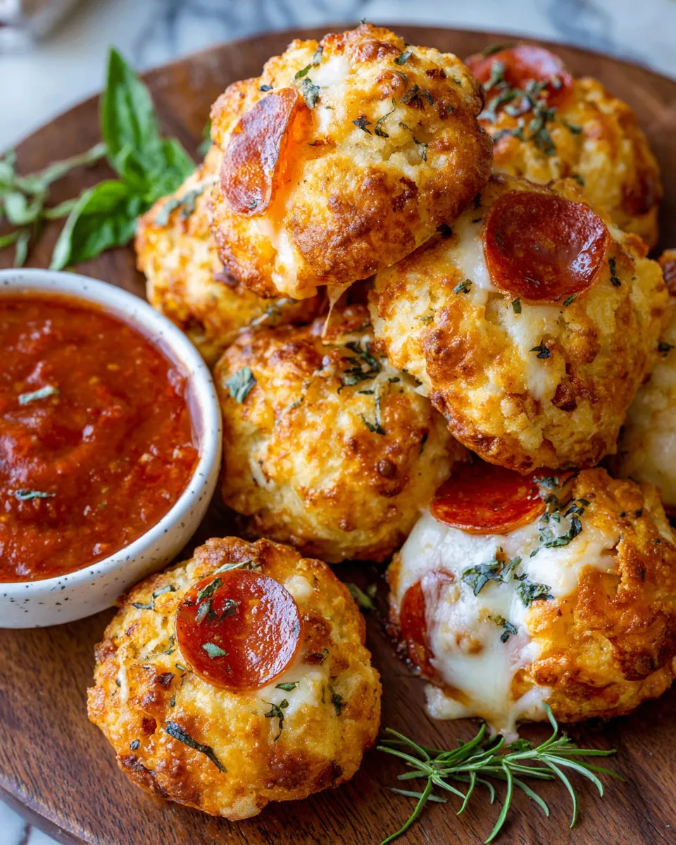 Cheesy Pepperoni Bombs made with flaky biscuit dough, pepperoni, and mozzarella for a quick cozy snack perfect for holiday gatherings.