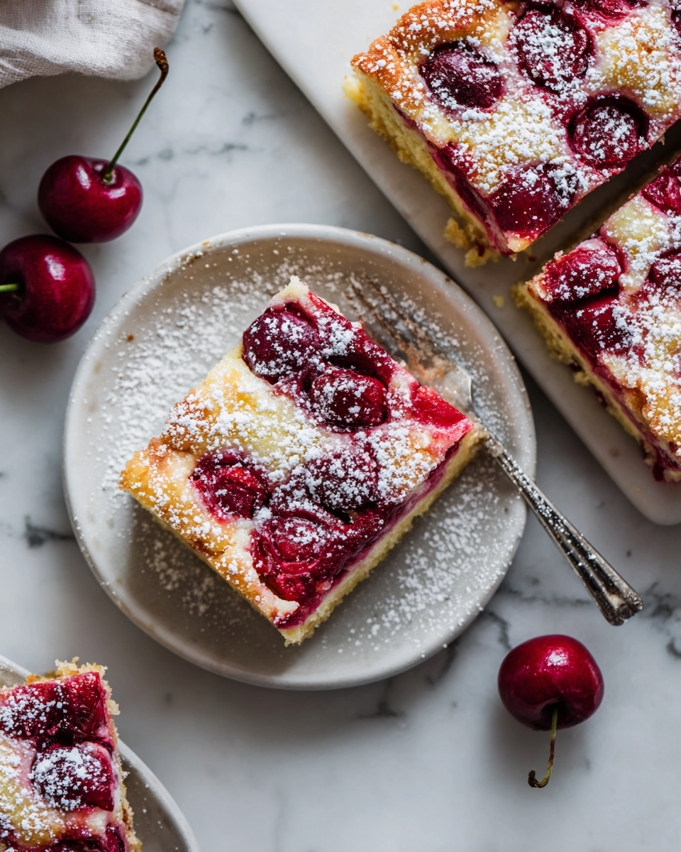 Delicious Cherry Sour Cream Pie Bars with a buttery crust, ideal for cozy gatherings and festive occasions.