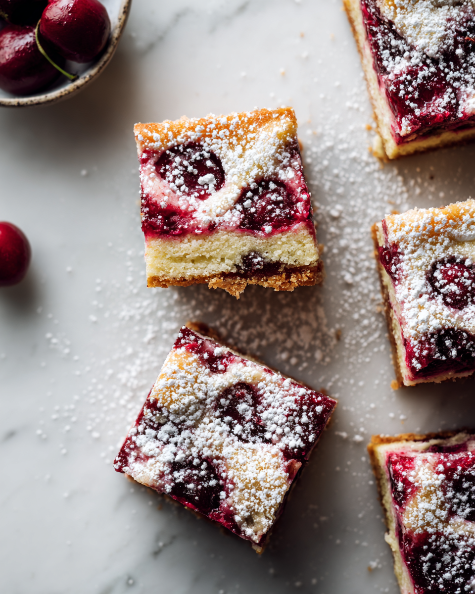 Delicious Cherry Sour Cream Pie Bars with a buttery crust, ideal for cozy gatherings and festive occasions.