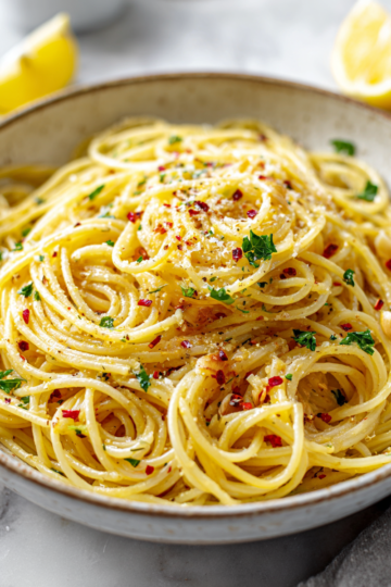 Delicious Spaghetti with Garlic and Oil, a quick and flavorful dish, perfect for cozy gatherings and holidays.