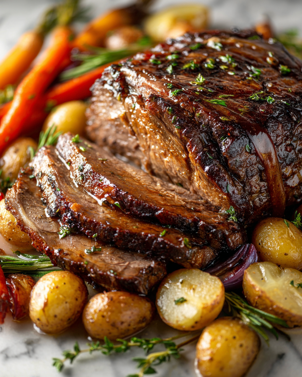 Succulent Crazy Tender Baked Roast, perfect for holiday meals and gatherings, bursting with flavor and tenderness, served with hearty vegetables.