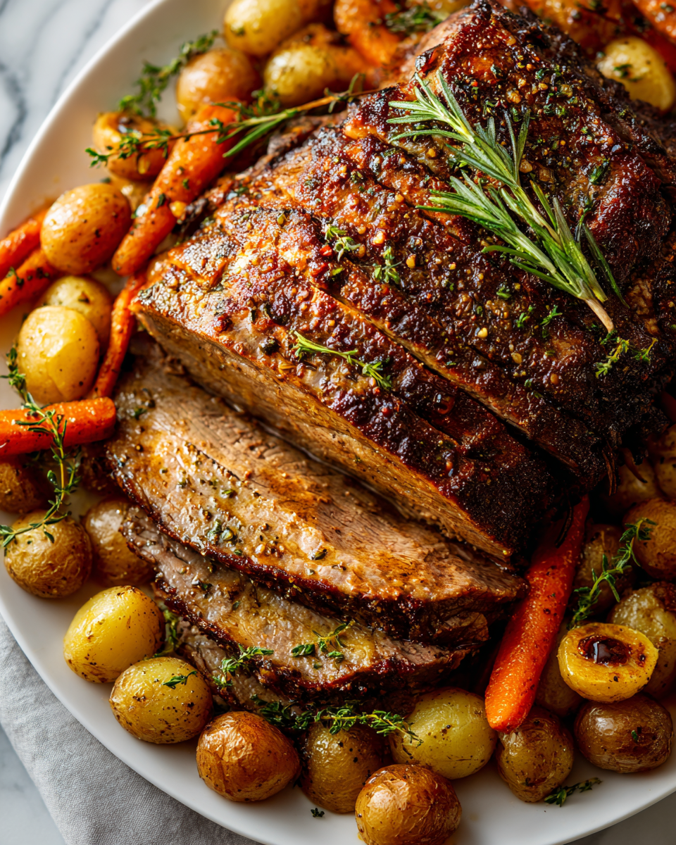 Succulent Crazy Tender Baked Roast, perfect for holiday meals and gatherings, bursting with flavor and tenderness, served with hearty vegetables.