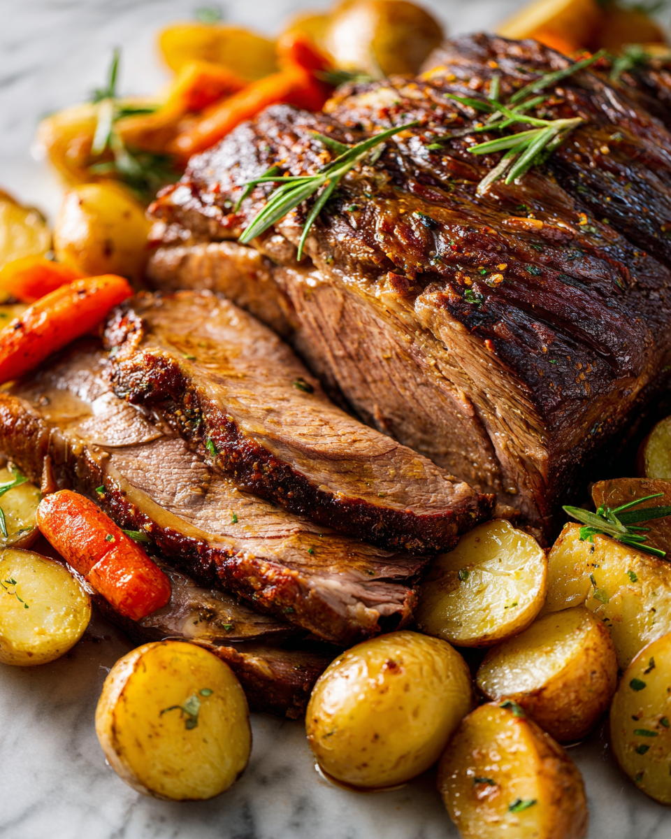 Succulent Crazy Tender Baked Roast, perfect for holiday meals and gatherings, bursting with flavor and tenderness, served with hearty vegetables.
