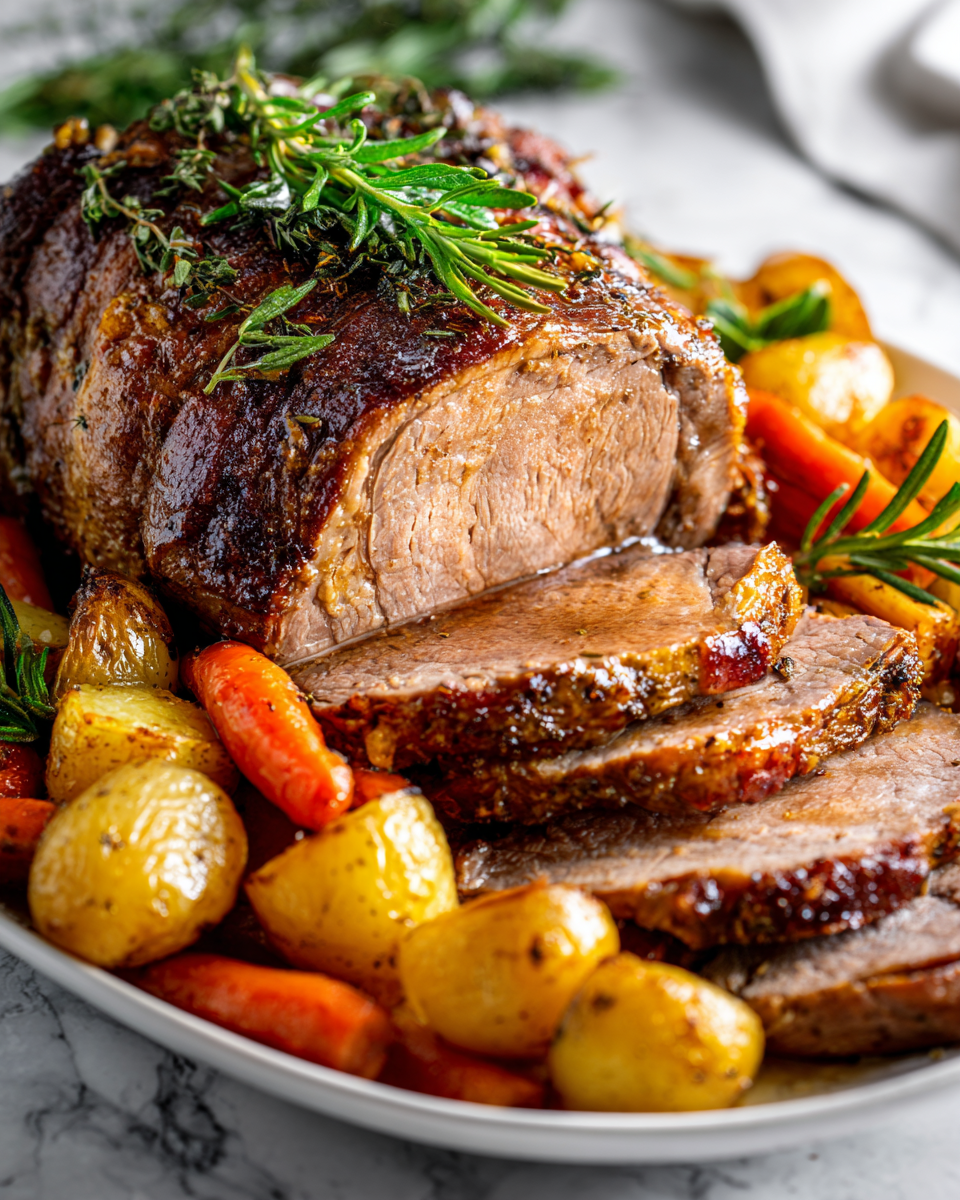 Succulent Crazy Tender Baked Roast, perfect for holiday meals and gatherings, bursting with flavor and tenderness, served with hearty vegetables.