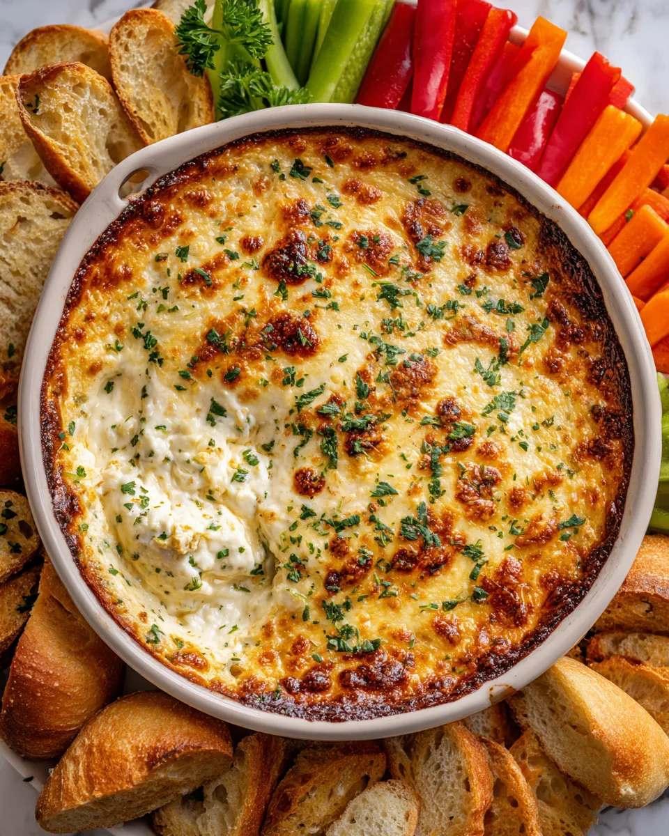 Creamy Asiago Dip served warm with dippers, perfect for cozy gatherings.