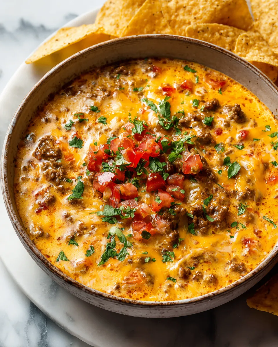 Creamy Chili Queso dip, perfect for holiday gatherings with tortilla chips