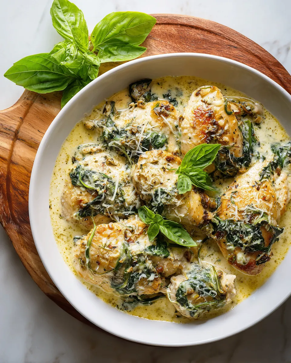 Creamy Tuscan Garlic Chicken with spinach and Parmesan, a quick and delicious skillet recipe perfect for weeknights.
