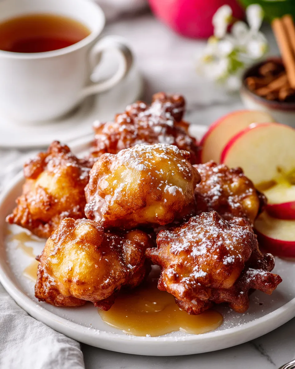Delicious crispy apple fritters glazed with sweet icing, perfect for autumn celebrations and holiday gatherings.