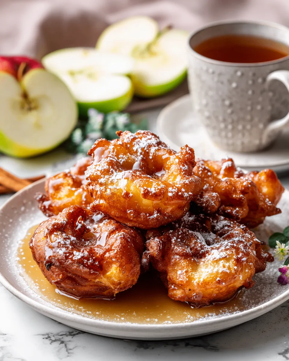 Delicious crispy apple fritters glazed with sweet icing, perfect for autumn celebrations and holiday gatherings.