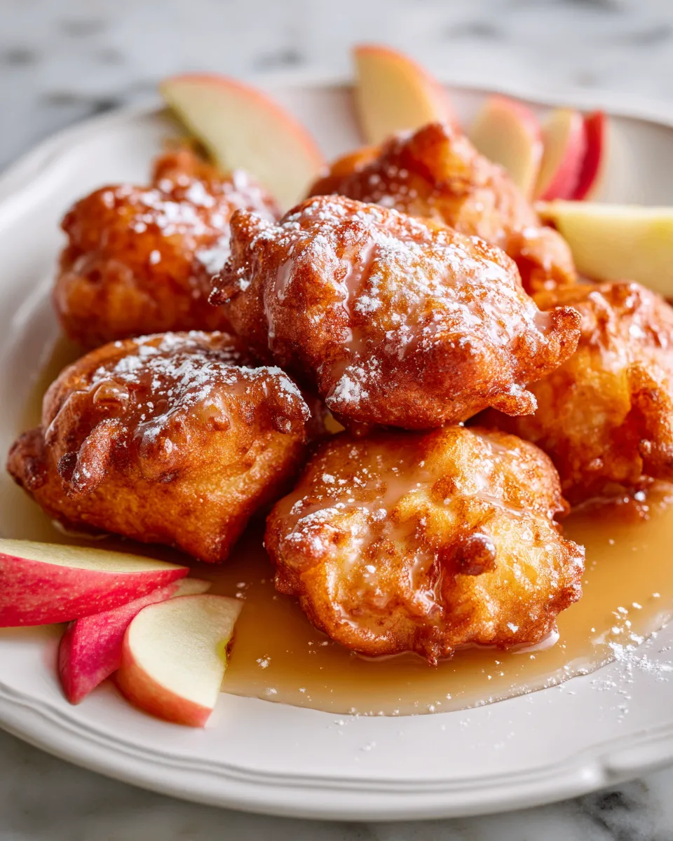Delicious crispy apple fritters glazed with sweet icing, perfect for autumn celebrations and holiday gatherings.