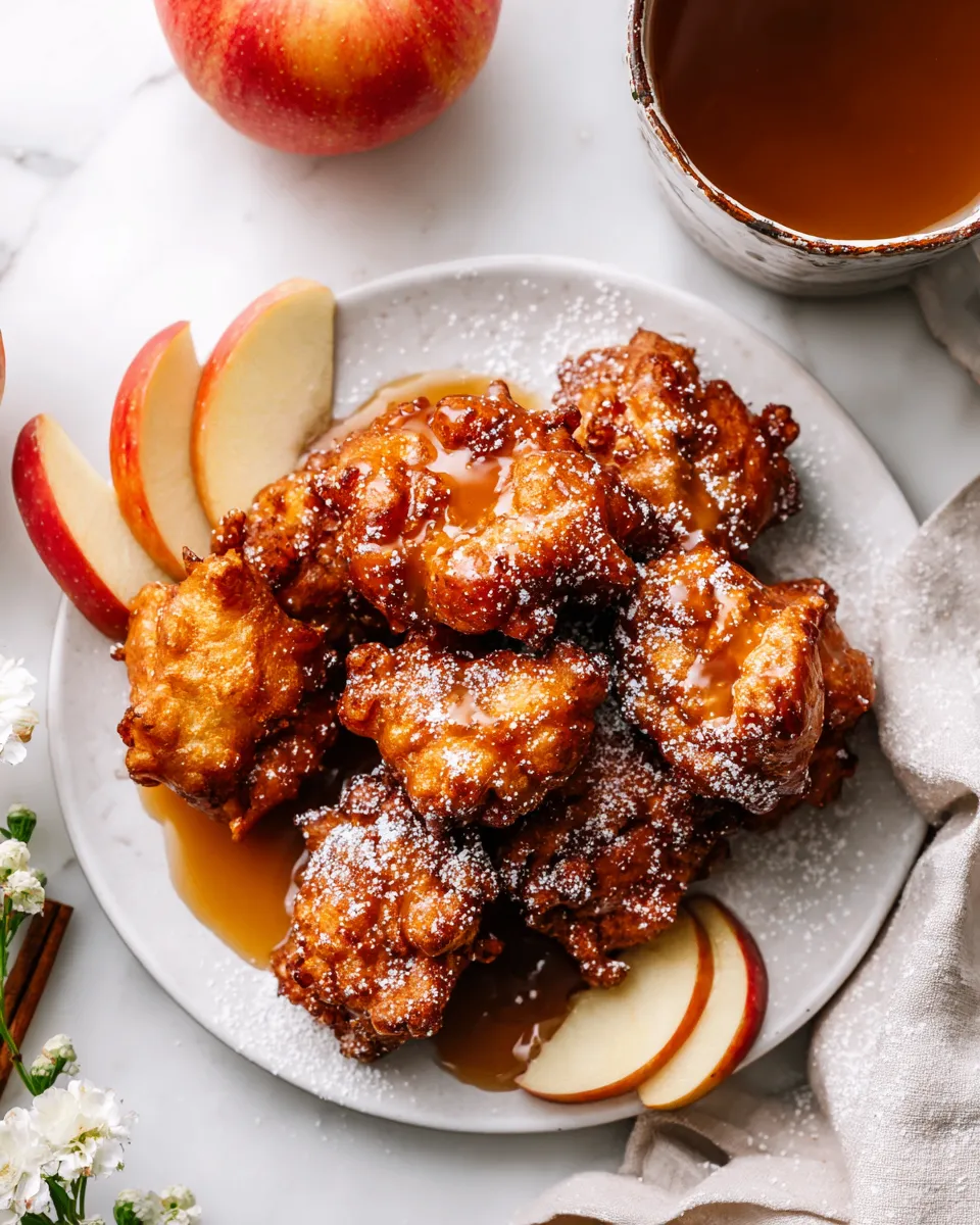 Delicious crispy apple fritters glazed with sweet icing, perfect for autumn celebrations and holiday gatherings.