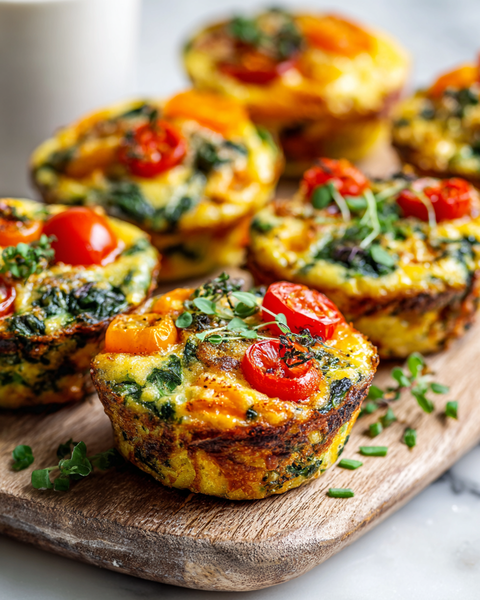 Baked mini frittata cups filled with vegetables and cheese, perfect for brunch and gatherings. Easy to make and delicious!
