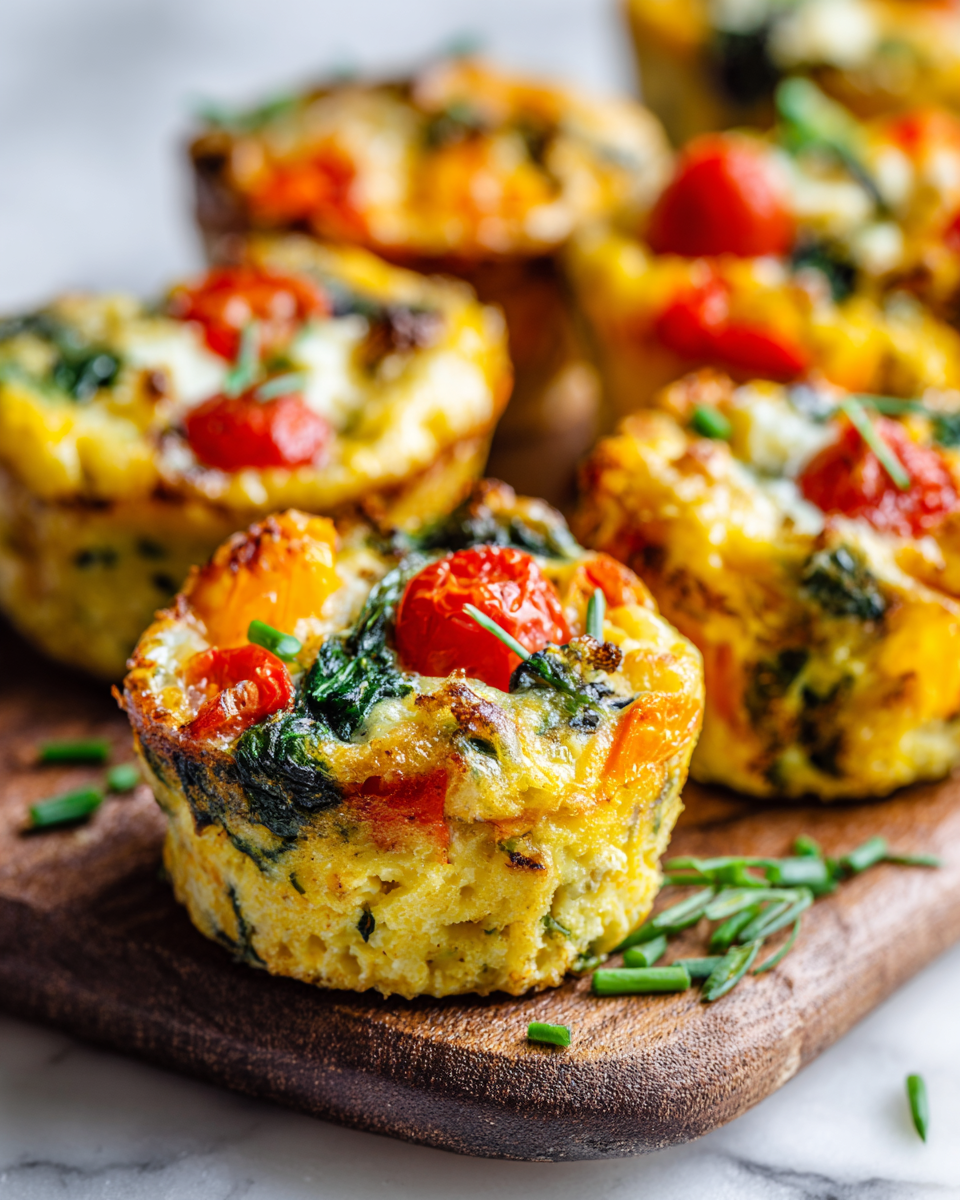 Baked mini frittata cups filled with vegetables and cheese, perfect for brunch and gatherings. Easy to make and delicious!