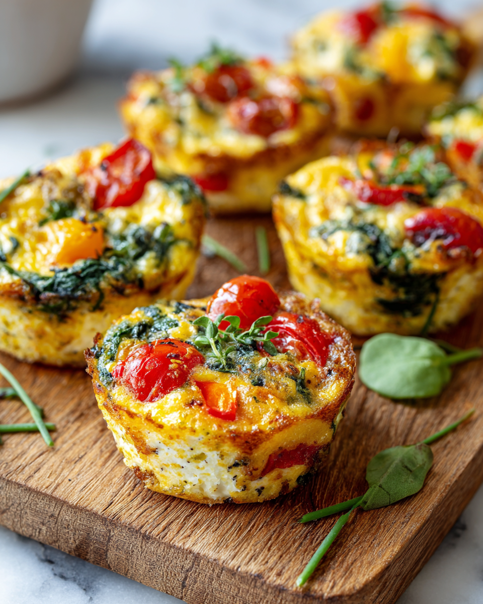 Baked mini frittata cups filled with vegetables and cheese, perfect for brunch and gatherings. Easy to make and delicious!
