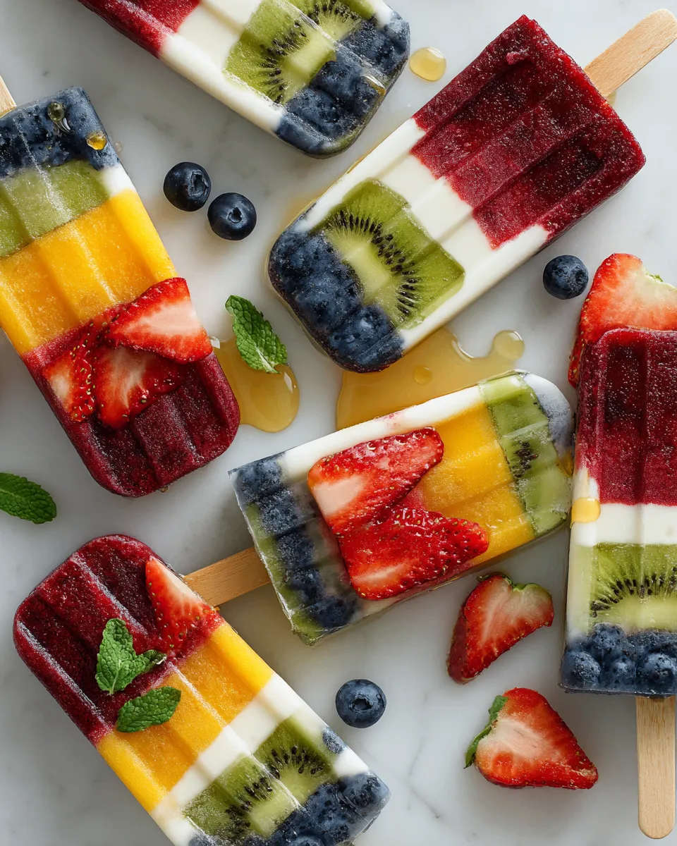 Colorful Greek Yogurt Fruit Pops made with assorted fresh fruits, a healthy summer treat perfect for kids and families, homemade and nutritious.