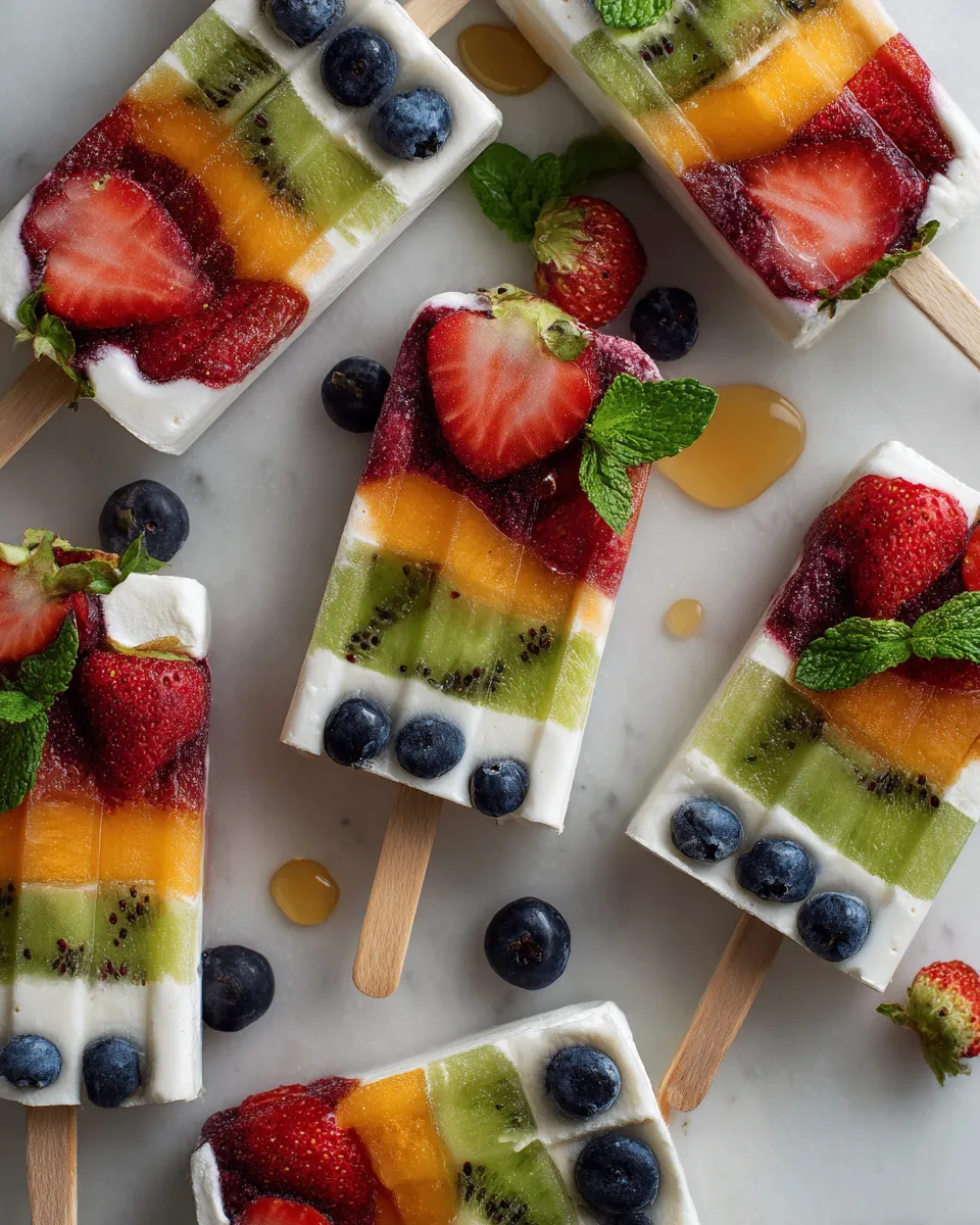 Colorful Greek Yogurt Fruit Pops made with assorted fresh fruits, a healthy summer treat perfect for kids and families, homemade and nutritious.