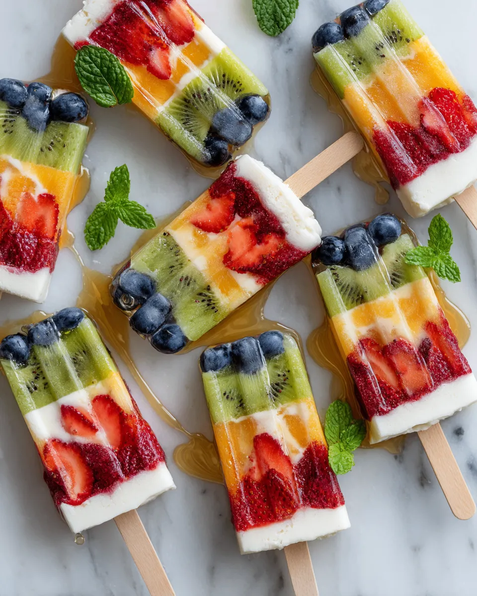 Colorful Greek Yogurt Fruit Pops made with assorted fresh fruits, a healthy summer treat perfect for kids and families, homemade and nutritious.