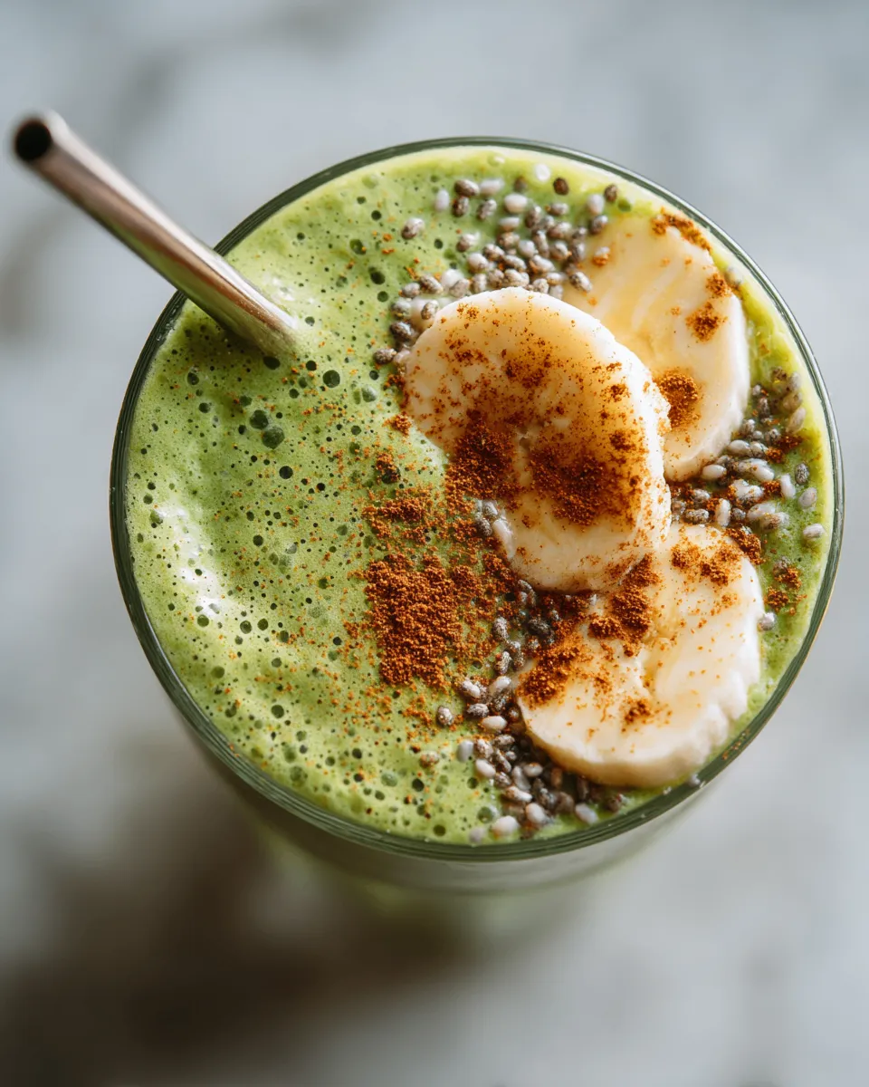 Healthy breakfast shake with spinach, banana, and Greek yogurt, perfect for a quick nutritious start to your day.