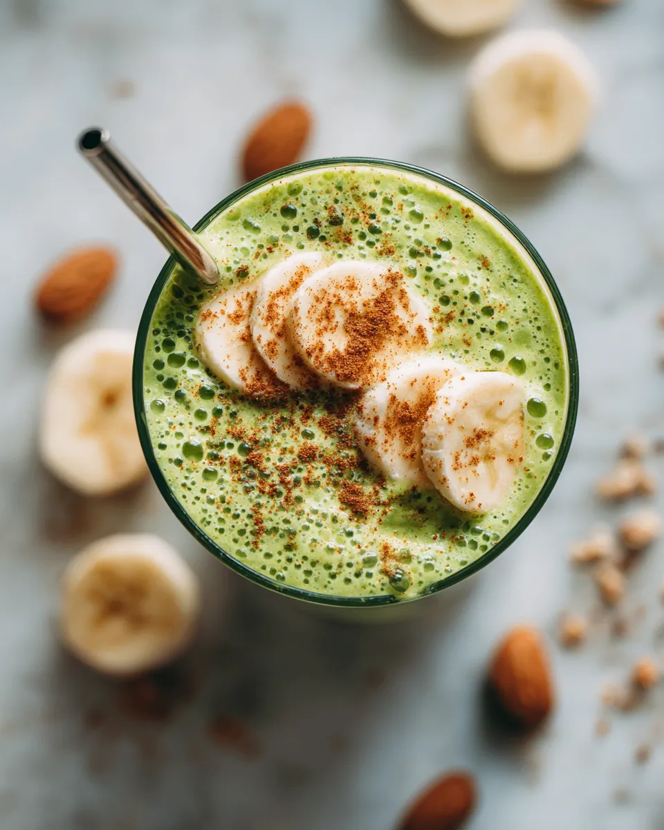 Healthy breakfast shake with spinach, banana, and Greek yogurt, perfect for a quick nutritious start to your day.