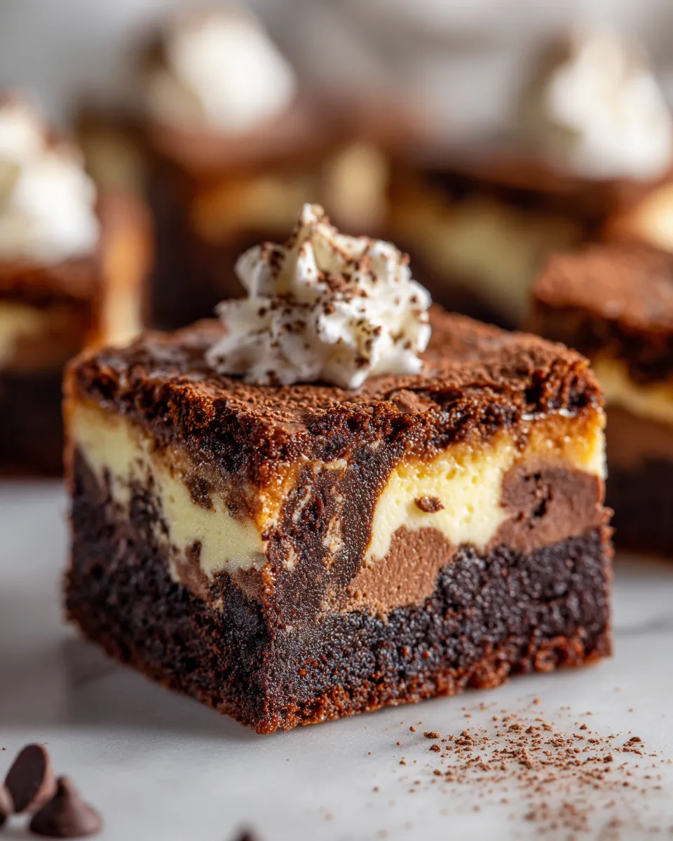 Delicious Hershey's cheesecake brownies topped with creamy cheesecake and rich chocolate, perfect for festive gatherings.