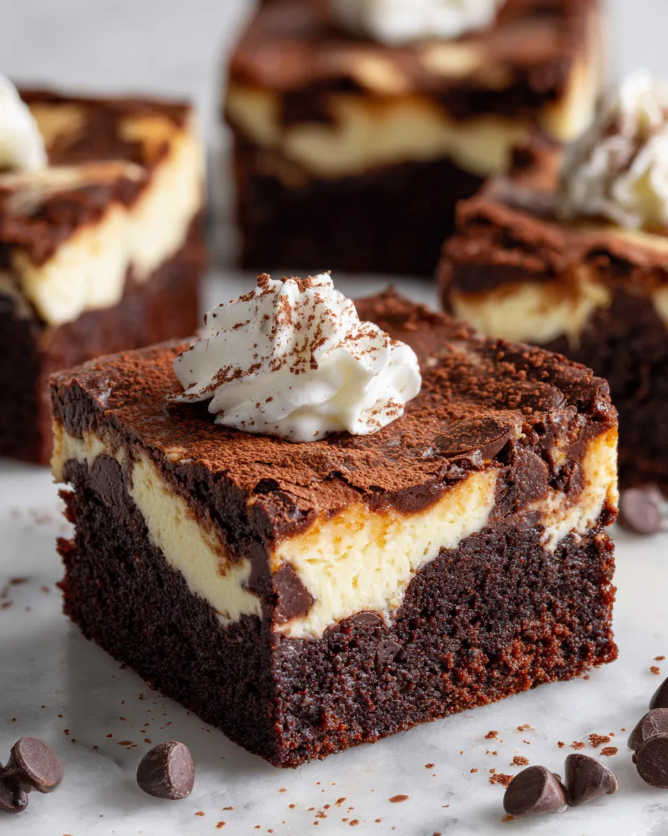 Delicious Hershey's cheesecake brownies topped with creamy cheesecake and rich chocolate, perfect for festive gatherings.