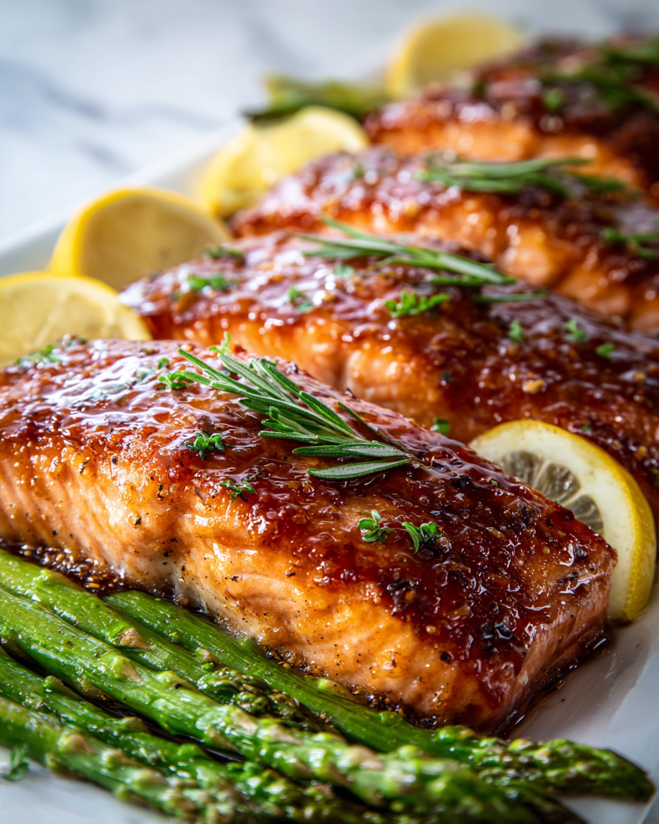 Sheet Pan Maple Dijon Glazed Salmon with asparagus cooked in 30 minutes, perfect for holiday meals.