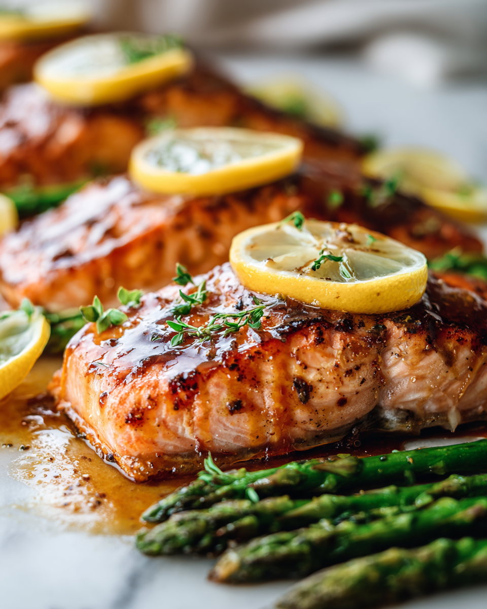 Sheet Pan Maple Dijon Glazed Salmon with asparagus cooked in 30 minutes, perfect for holiday meals.
