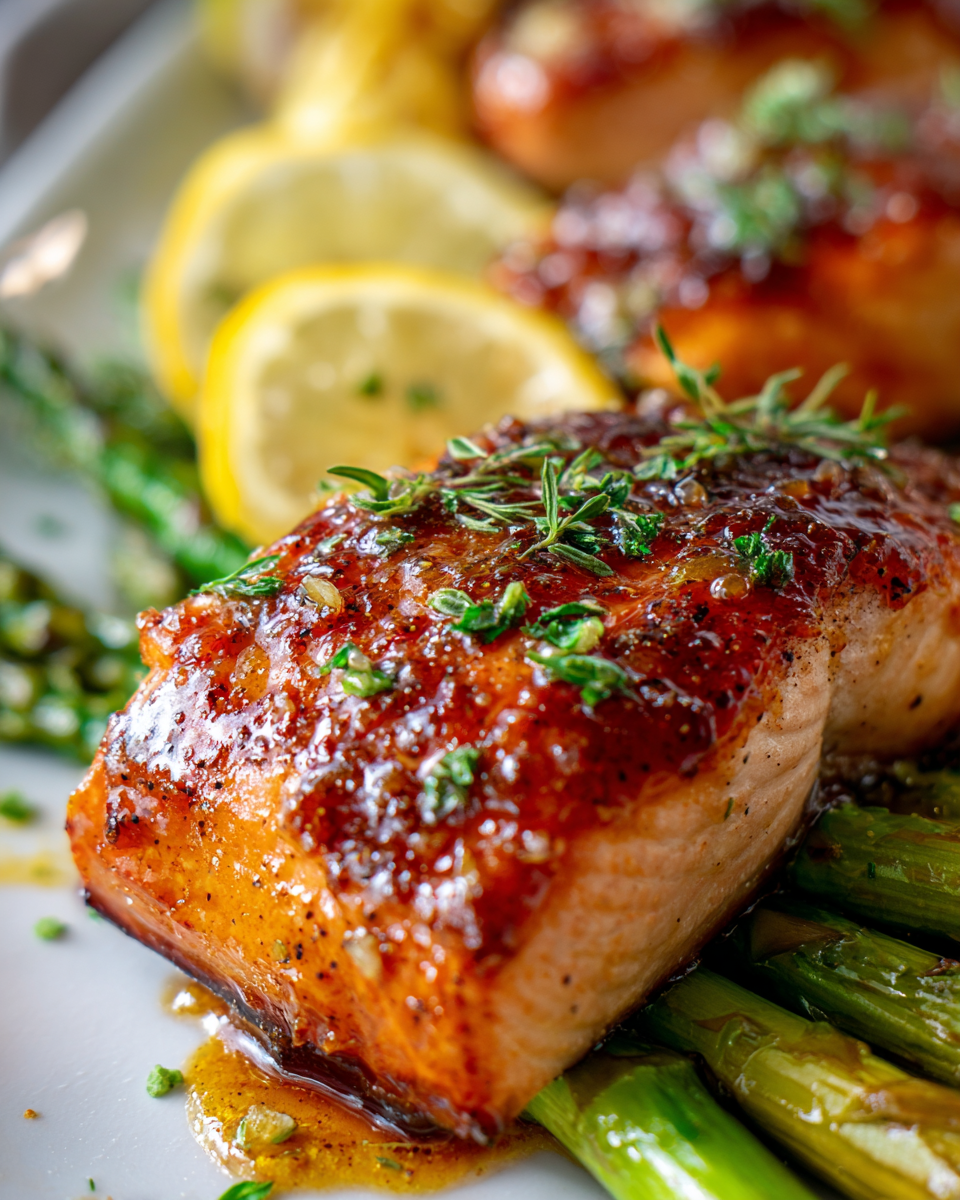 Sheet Pan Maple Dijon Glazed Salmon with asparagus cooked in 30 minutes, perfect for holiday meals.