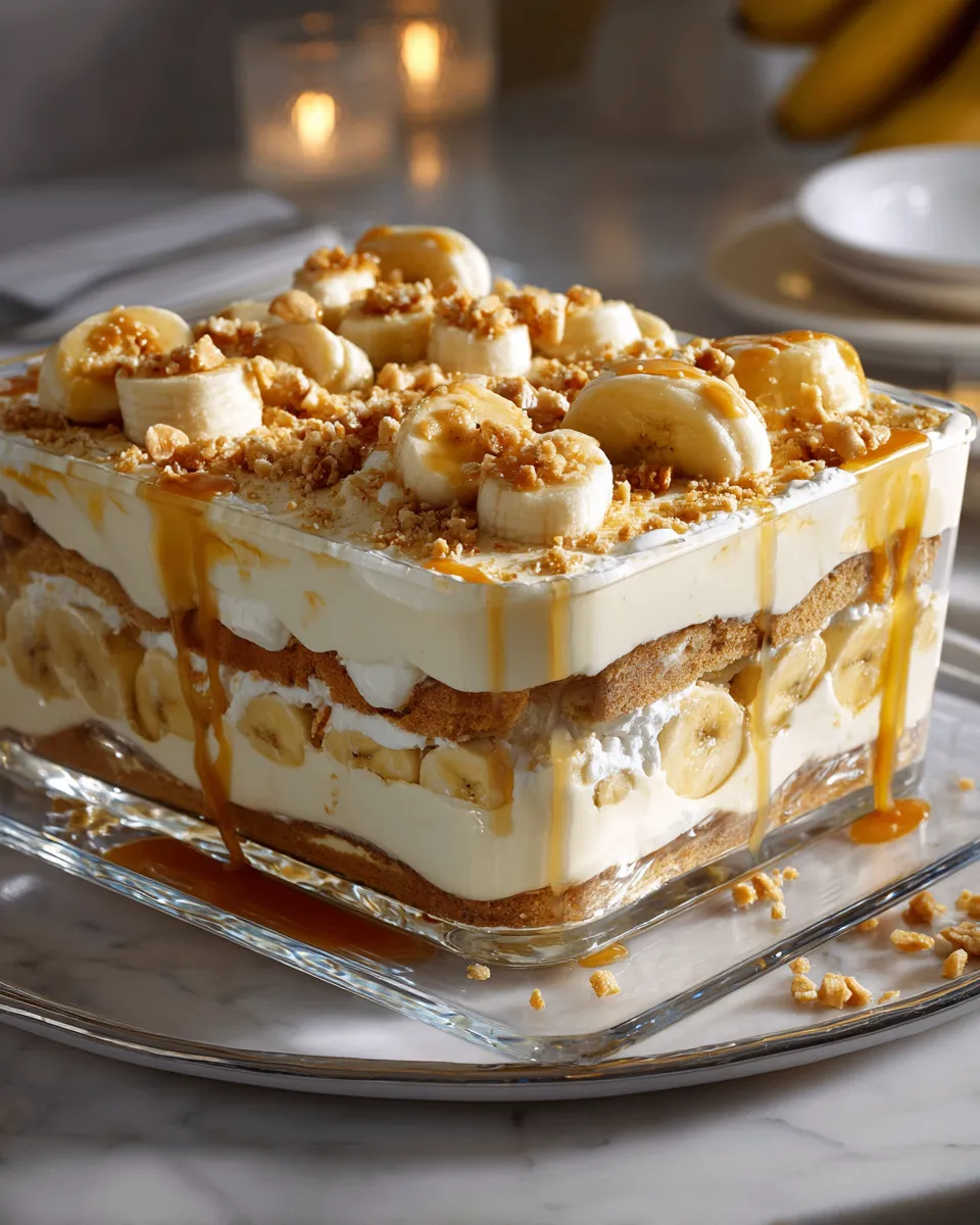 Nilla Wafers Banana Cream Dessert with layers of creamy pudding and bananas, a nostalgic and delightful holiday treat.
