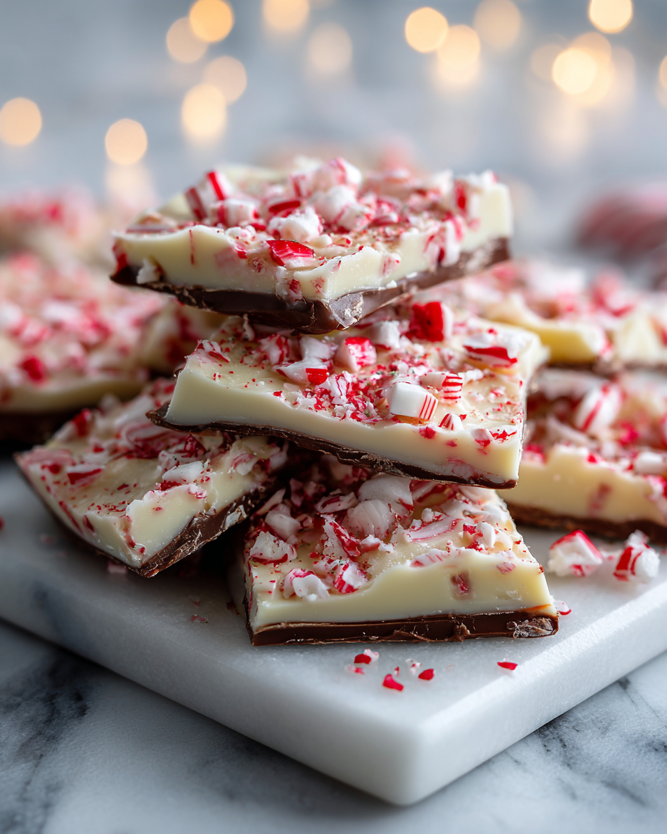 No-bake peppermint bark with chocolate and candy cane topping, a festive holiday treat perfect for gifting and gatherings