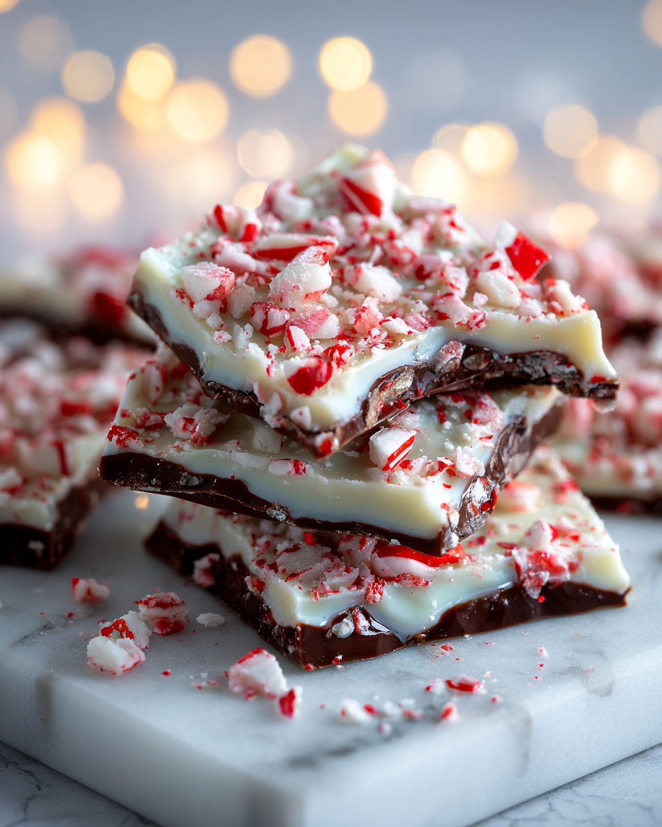 No-bake peppermint bark with chocolate and candy cane topping, a festive holiday treat perfect for gifting and gatherings