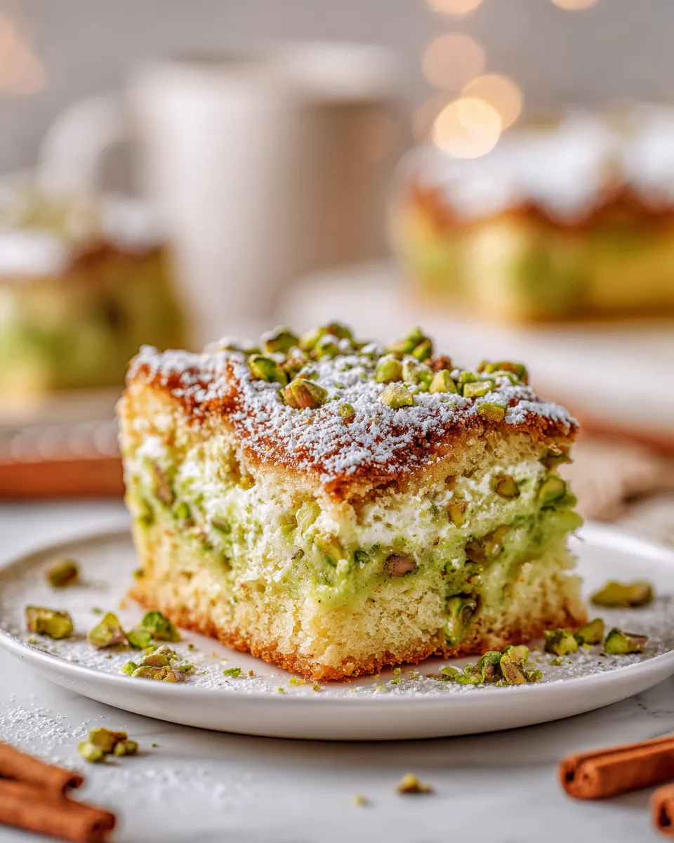 Pistachio cream bars topped with chopped pistachios, perfect holiday dessert, creamy texture, easy recipe for festive gatherings.
