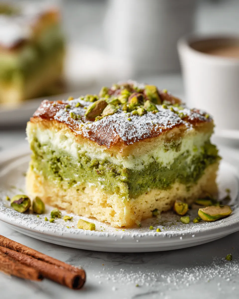 Pistachio cream bars topped with chopped pistachios, perfect holiday dessert, creamy texture, easy recipe for festive gatherings.
