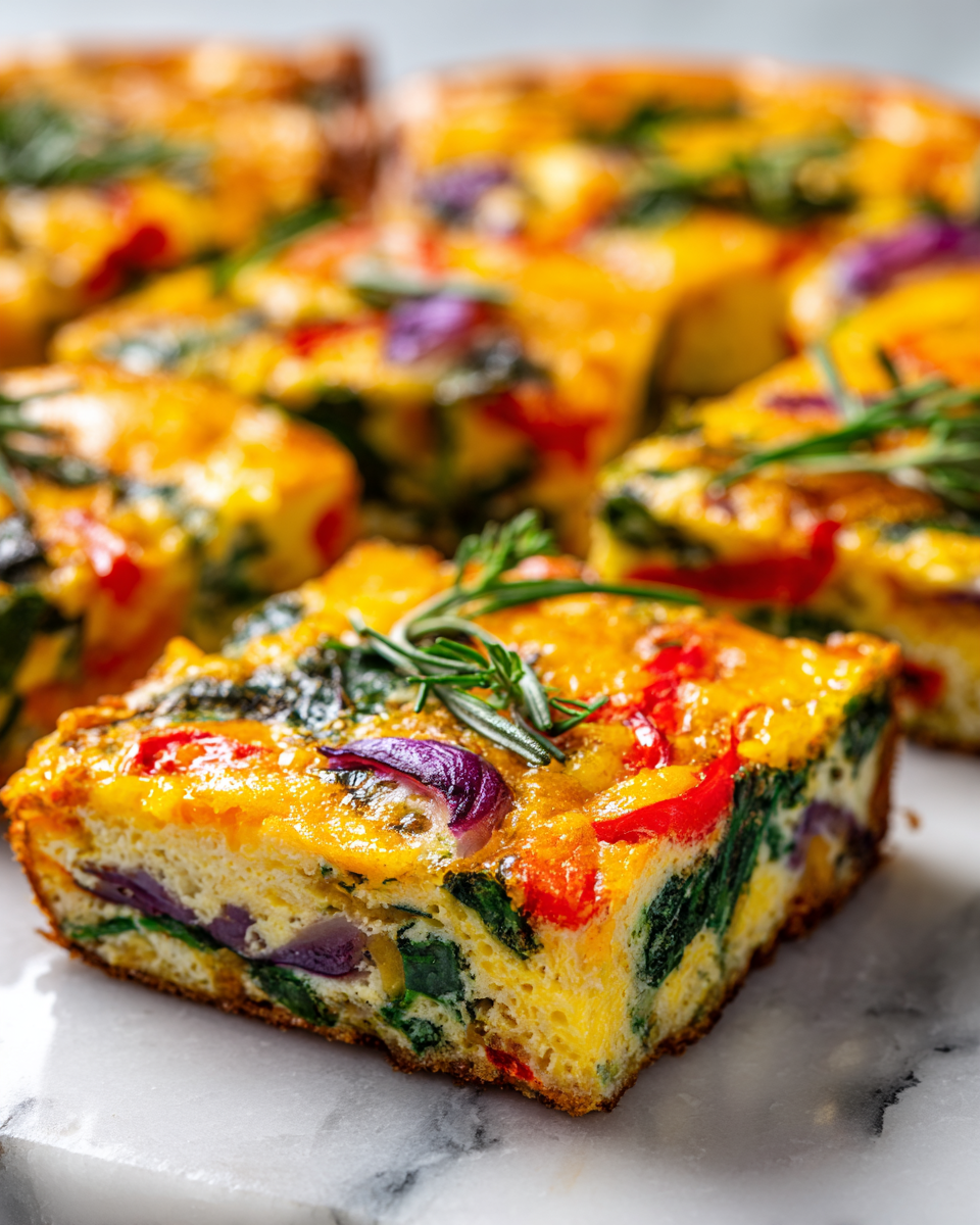 Sheet pan frittata recipe packed with vegetables and cheese, perfect for holiday gatherings
