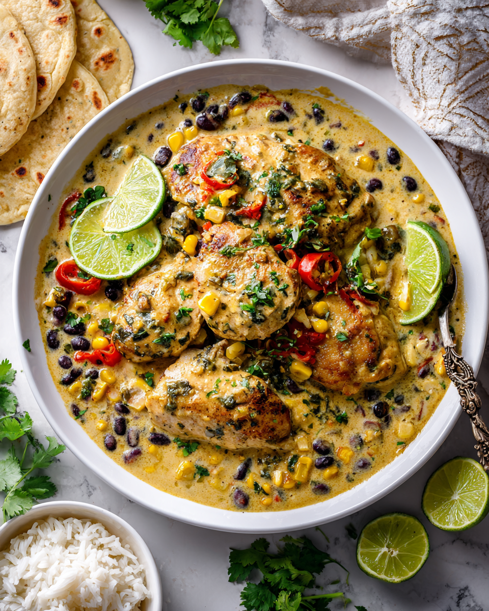 Slow Cooker Creamy Cilantro Lime Chicken with black beans and corn