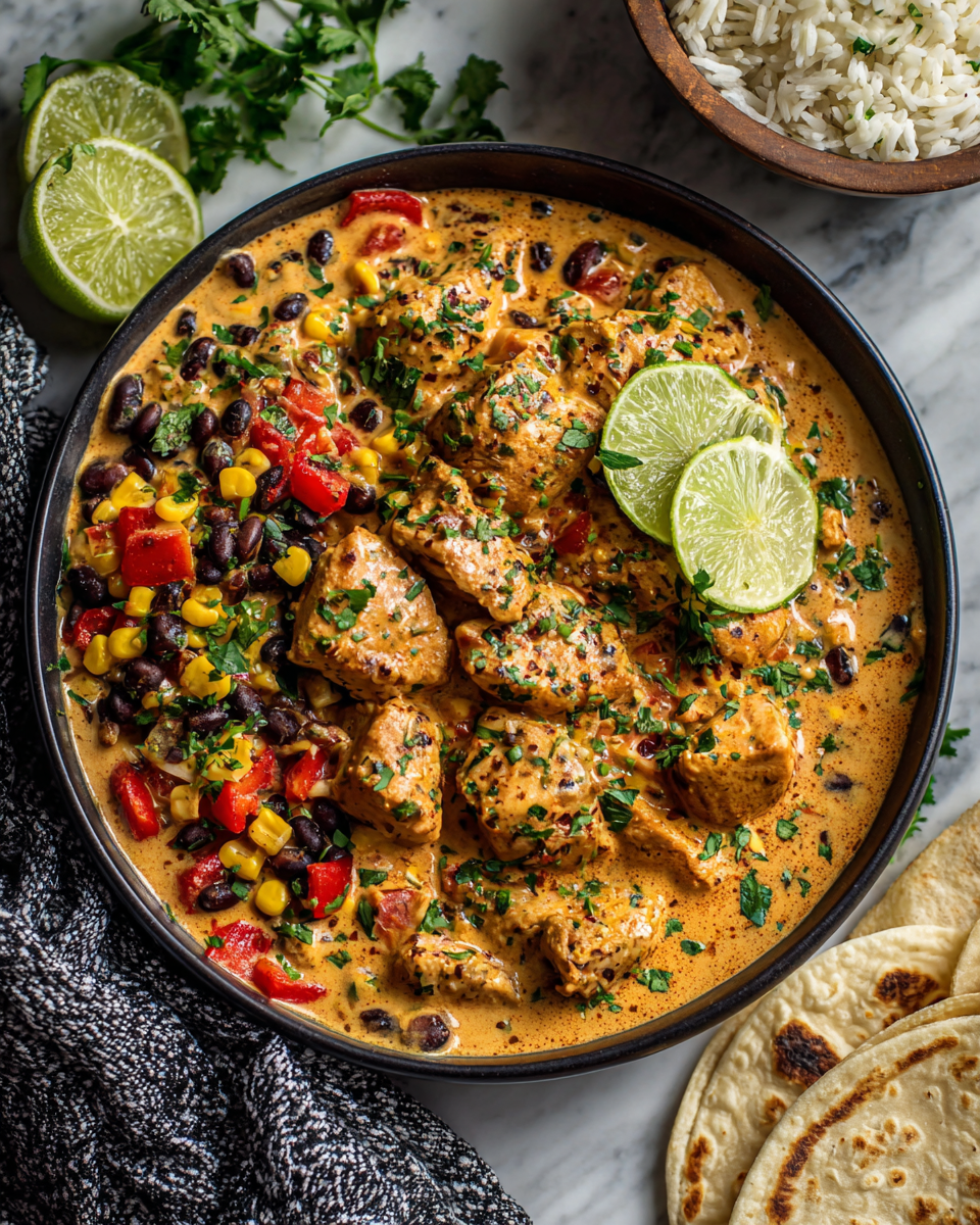 Slow Cooker Creamy Cilantro Lime Chicken with black beans and corn