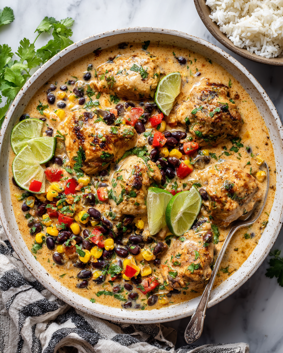 Slow Cooker Creamy Cilantro Lime Chicken with black beans and corn