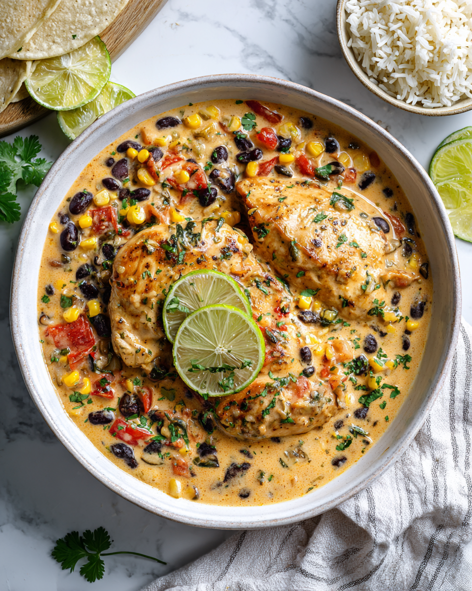 Slow Cooker Creamy Cilantro Lime Chicken with black beans and corn