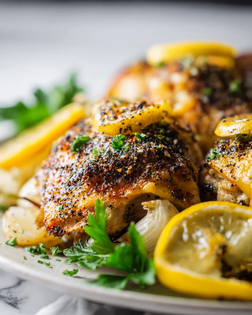 Slow cooker lemon pepper chicken recipe with tender chicken thighs and zesty marinade, perfect for comforting meals.